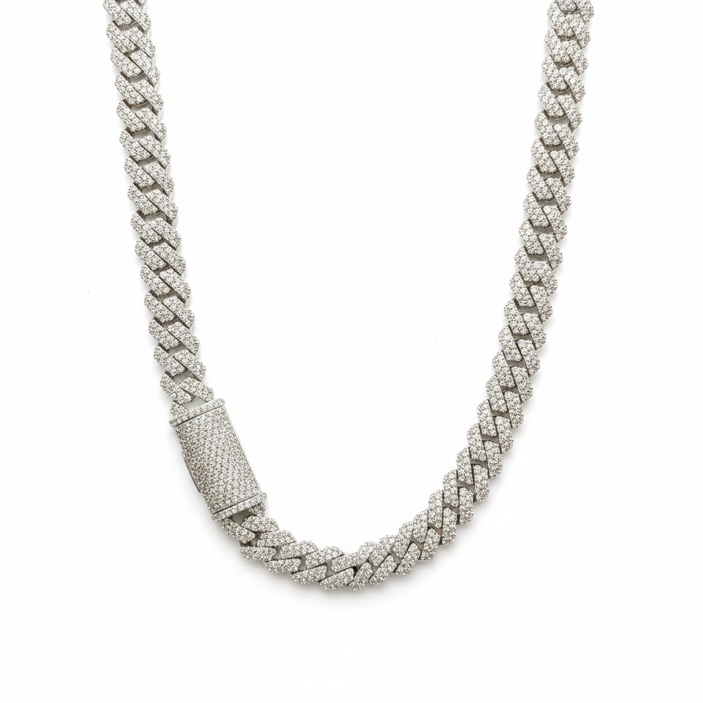8MM Double Row Moissanite Cuban Link Chain – 925 Sterling Silver
