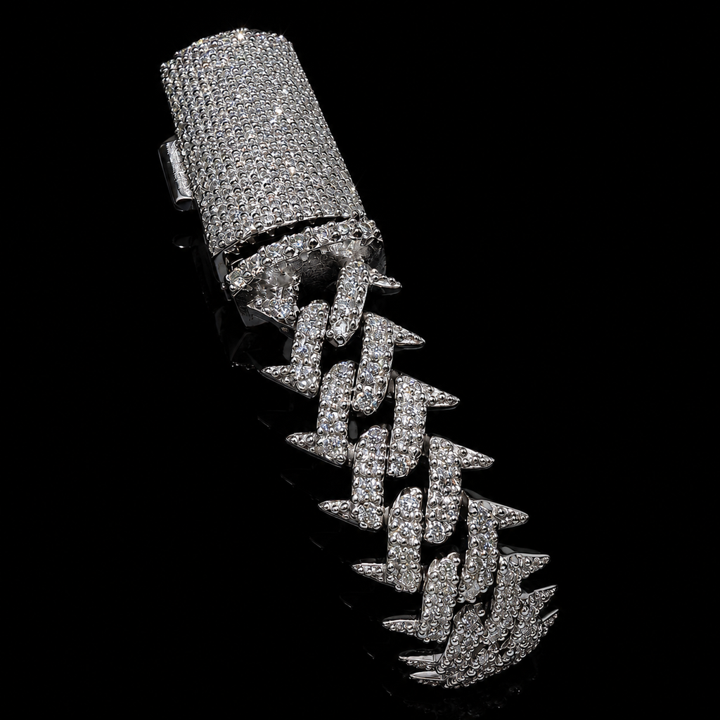 10MM Spike Shaped Moissanite Cuban Link Bracelet – 925 Sterling Silver