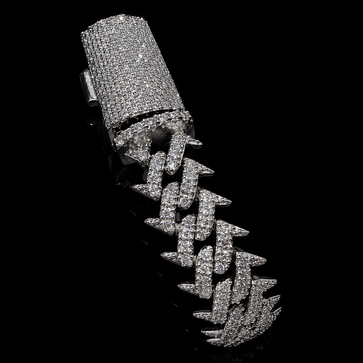 10MM Spike Shaped Moissanite Cuban Link Bracelet – 925 Sterling Silver