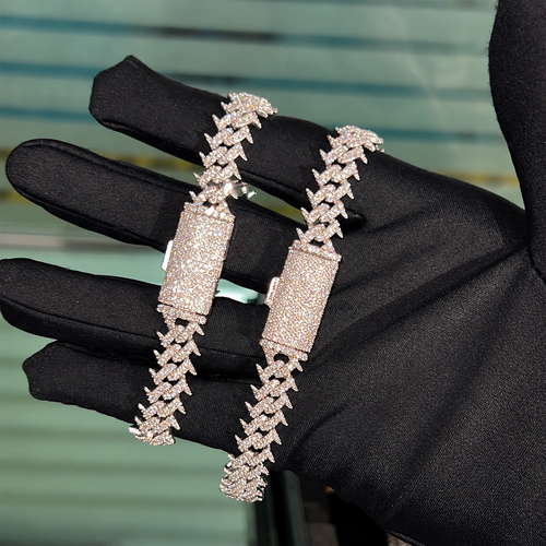 10MM Spike Shaped Moissanite Cuban Link Bracelet – 925 Sterling Silver