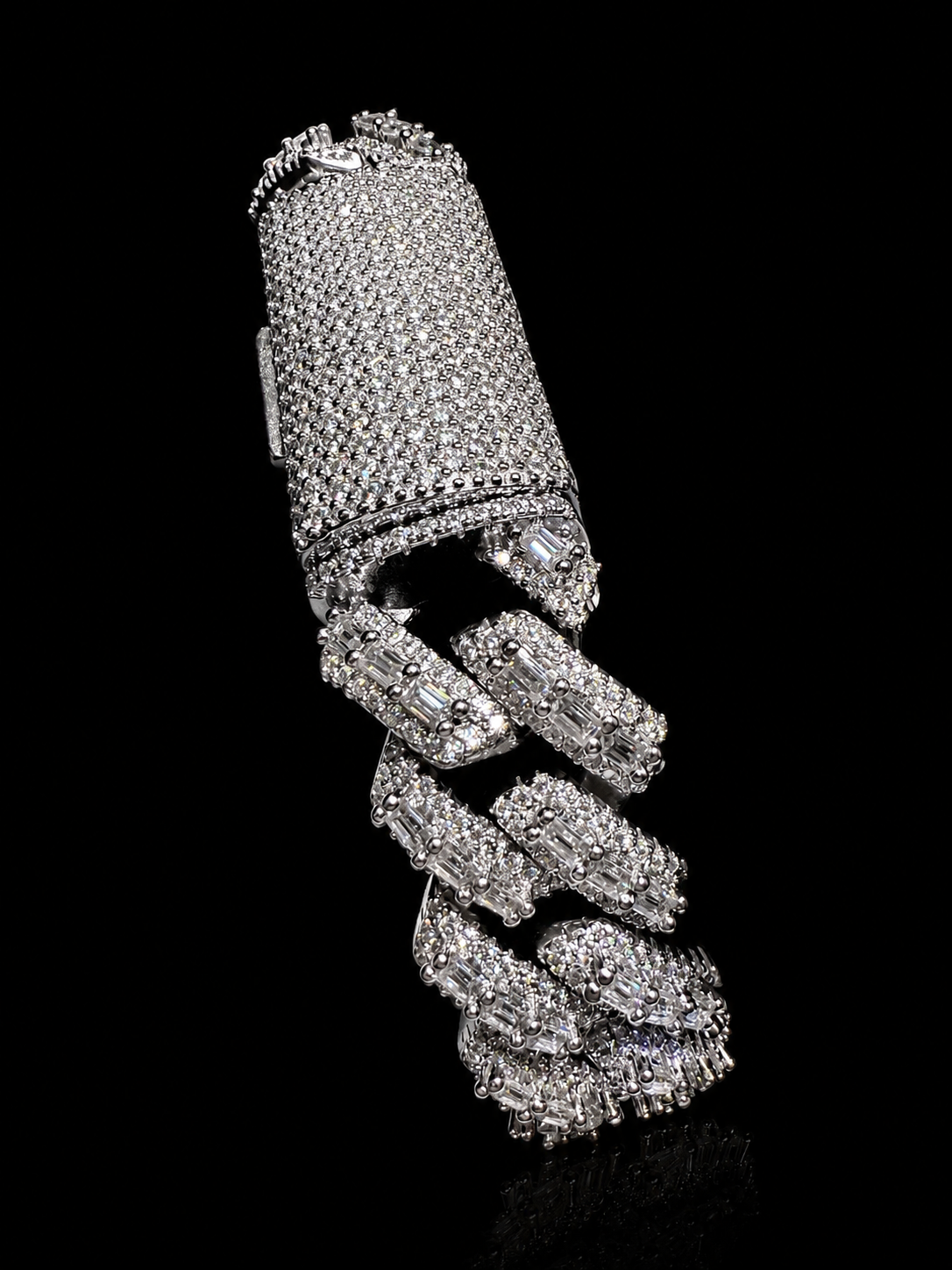 16MM Center Baguette Moissanite Cuban Link Bracelet – 925 Sterling Silver