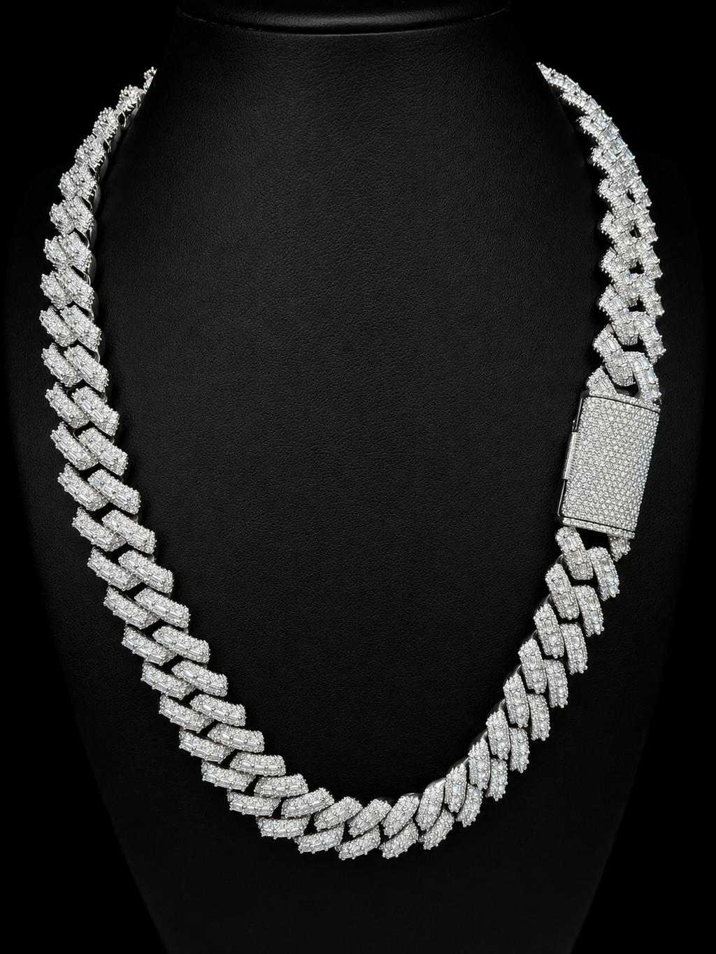 16MM Baguette Moissanite Cuban Link Chain – VVS D-Color, Iced Out, 925 Sterling Silver