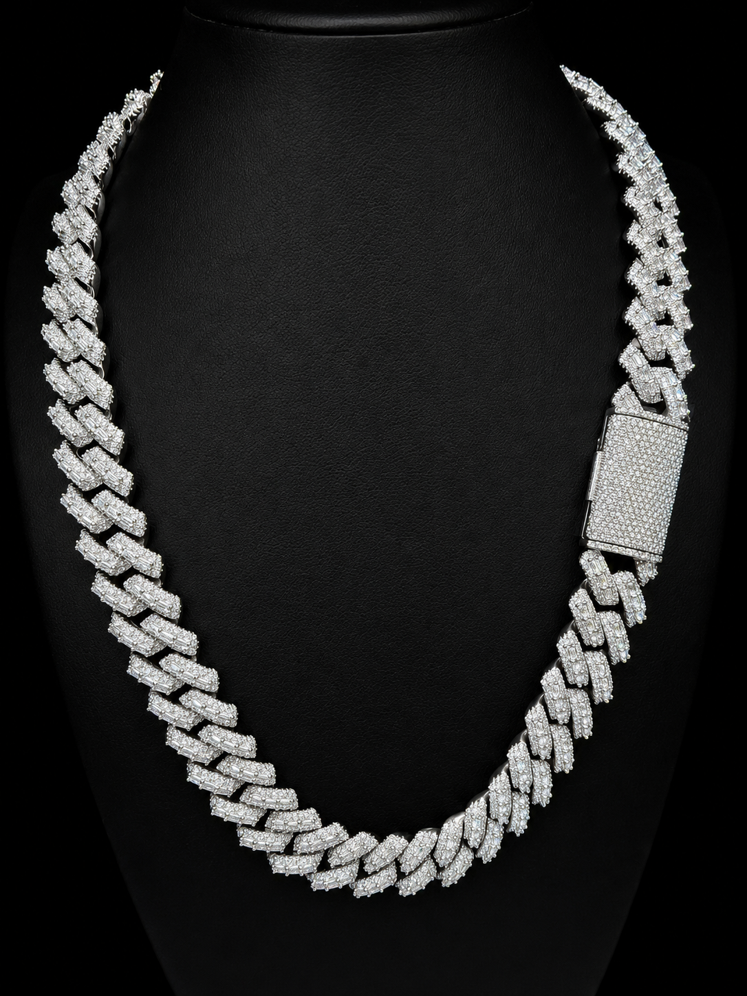 16MM Baguette Moissanite Cuban Link Chain – VVS D-Color, Iced Out, 925 Sterling Silver
