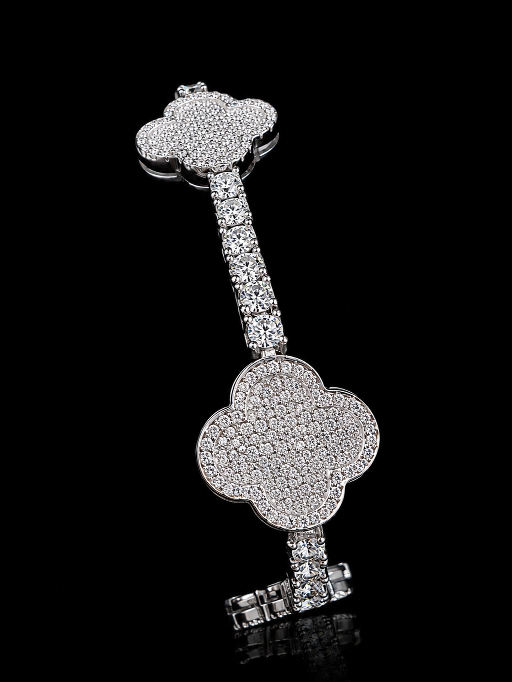 Four Leaf Flower Moissanite Tennis Bracelet – 925 Sterling Silver