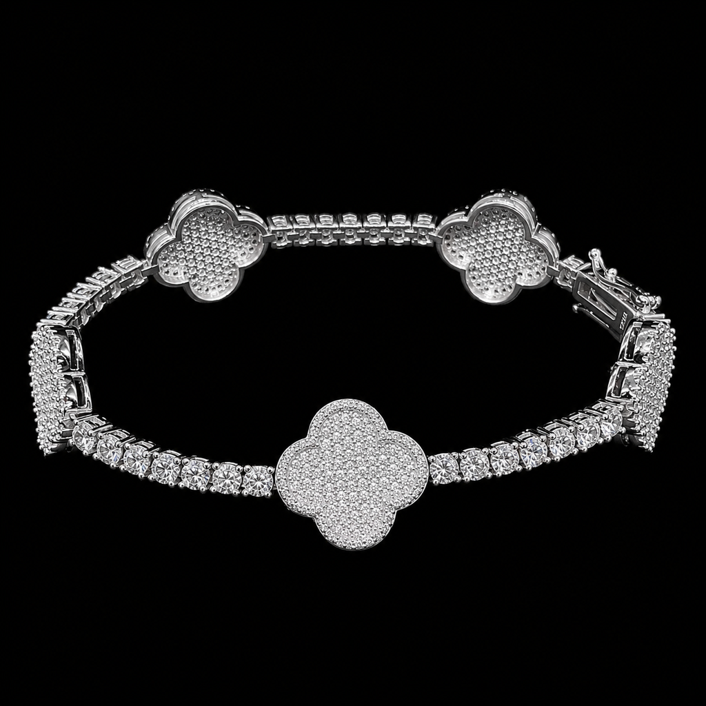 Four Leaf Flower Moissanite Tennis Bracelet – 925 Sterling Silver