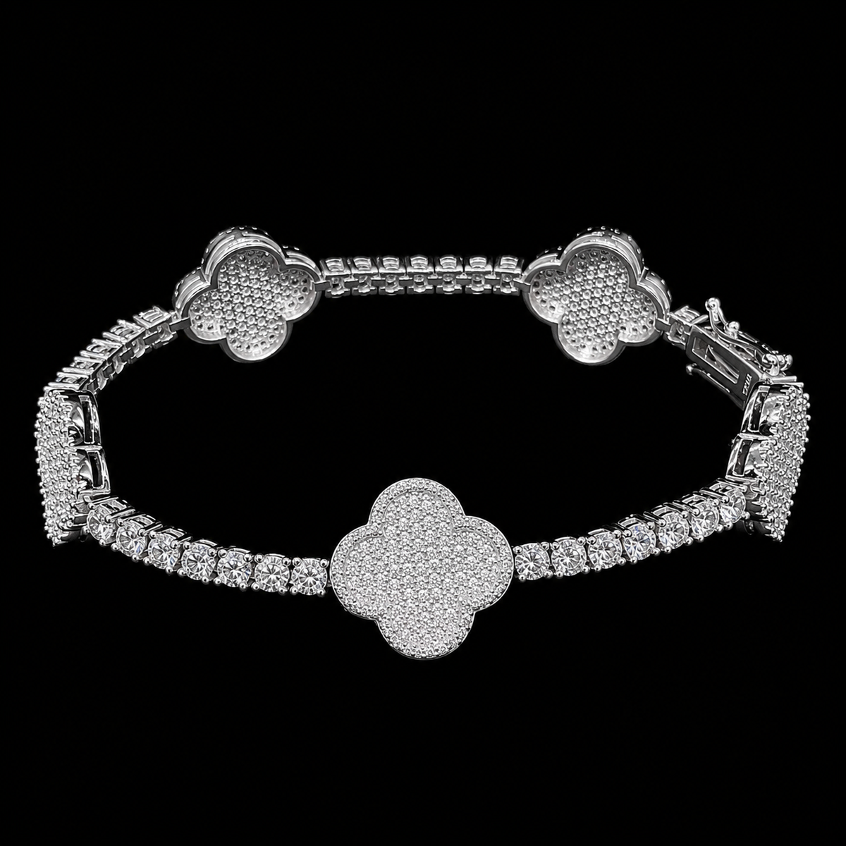 Four Leaf Flower Moissanite Tennis Bracelet – 925 Sterling Silver