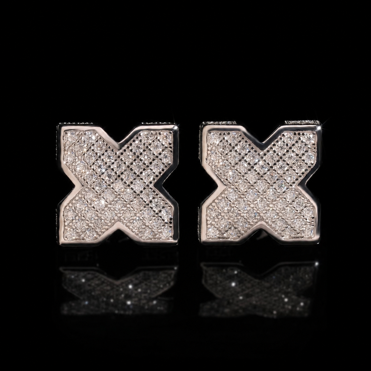 X-Shape Pavé Moissanite Screw Back Stud Earrings – 925 Sterling Silver