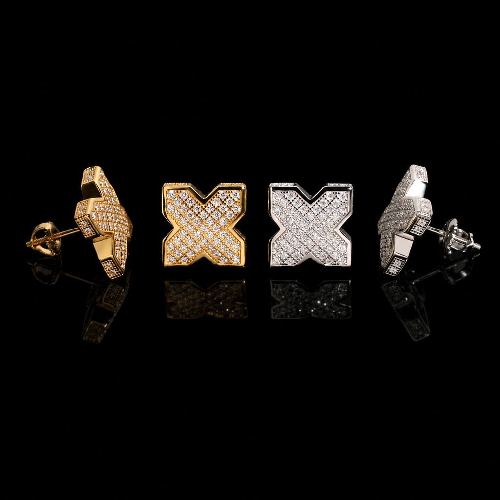 X-Shape Pavé Moissanite Screw Back Stud Earrings – 925 Sterling Silver