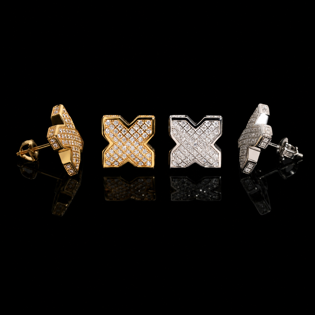 X-Shape Pavé Moissanite Screw Back Stud Earrings – 925 Sterling Silver