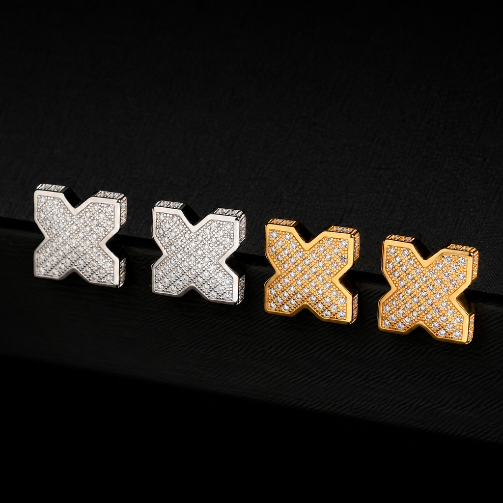 X-Shape Pavé Moissanite Screw Back Stud Earrings – 925 Sterling Silver
