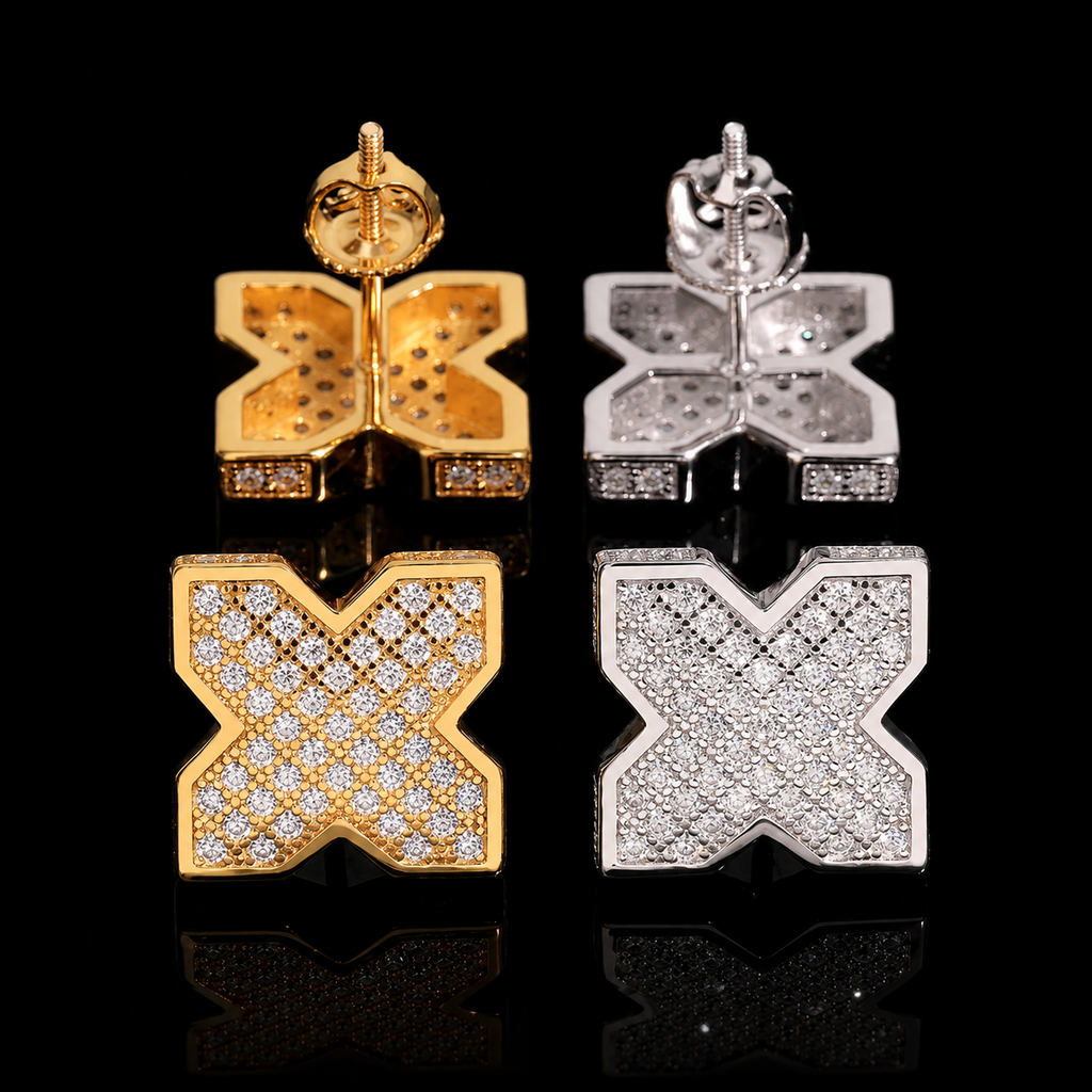 X-Shape Pavé Moissanite Screw Back Stud Earrings – 925 Sterling Silver