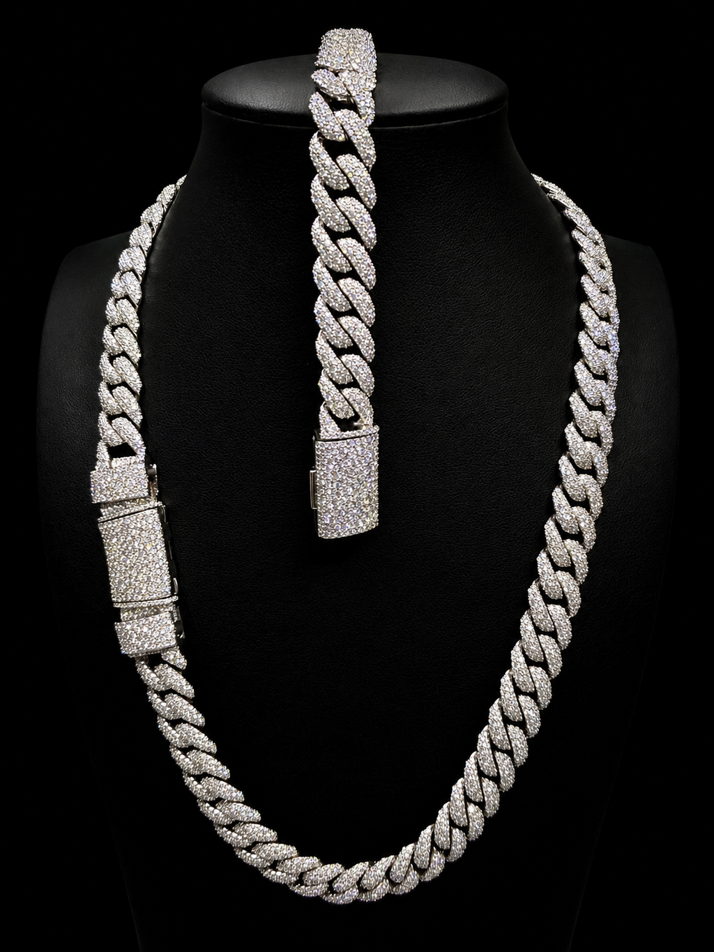 12MM Mosaic Cuban Link Bracelet and Chain – 925 Sterling Silver