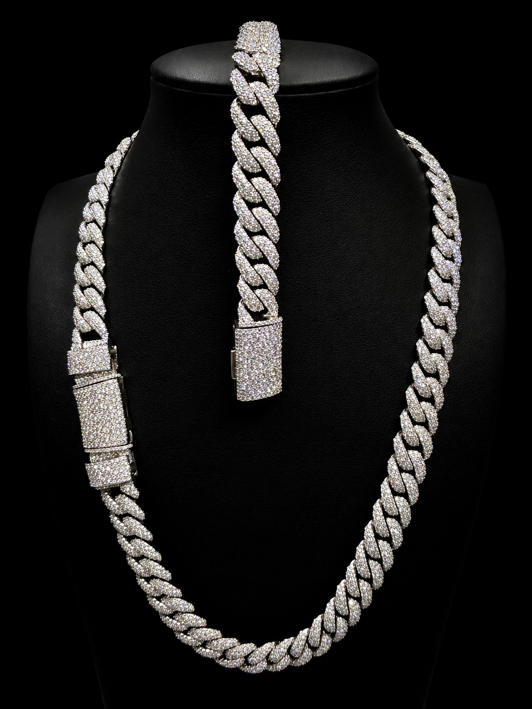 12MM Mosaic Cuban Link Bracelet and Chain – 925 Sterling Silver