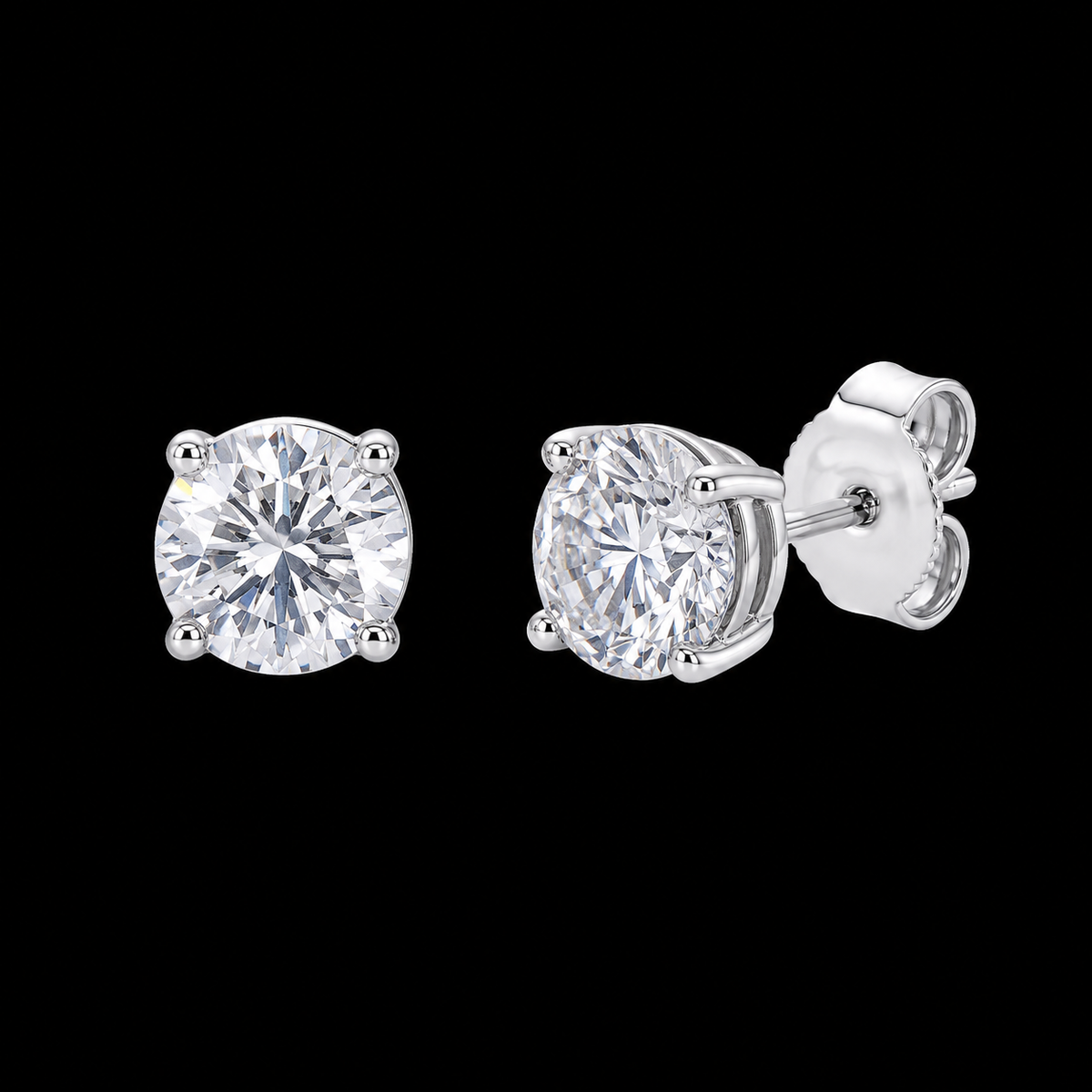 Round Cut Moissanite Screw Back Stud Earrings – 925 Sterling Silver
