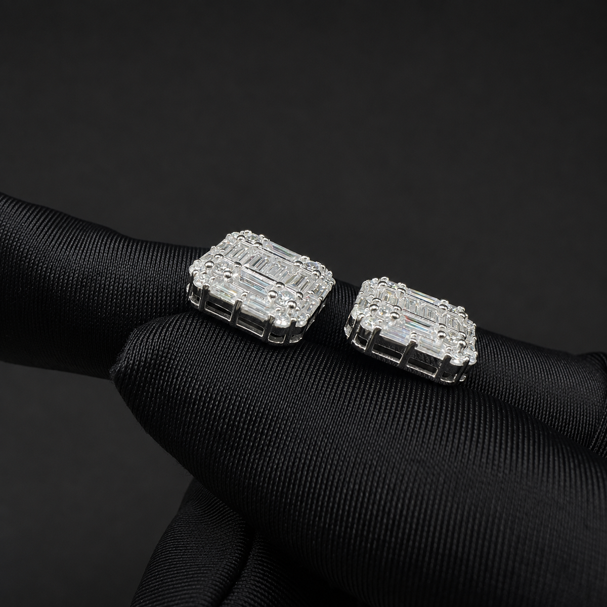 Baguette Cluster Moissanite Screw Back Stud Earrings – 925 Sterling Silver
