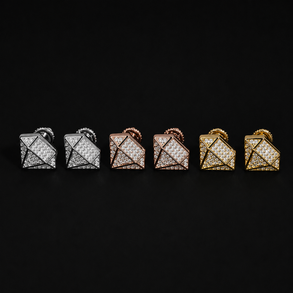 Diamond Shape Moissanite Screw Back Stud Earrings – 925 Sterling Silver