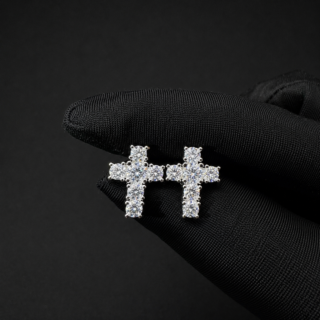 Cross Moissanite Screw Back Stud Earrings – 925 Sterling Silver