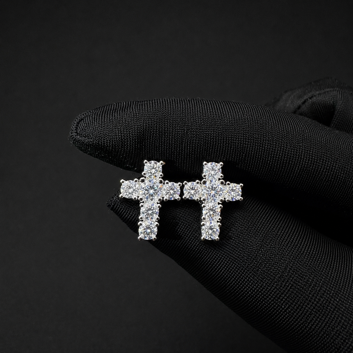 Cross Moissanite Screw Back Stud Earrings – 925 Sterling Silver