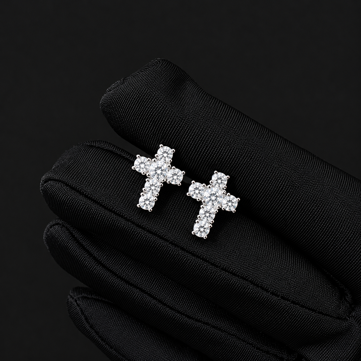 Cross Moissanite Screw Back Stud Earrings – 925 Sterling Silver