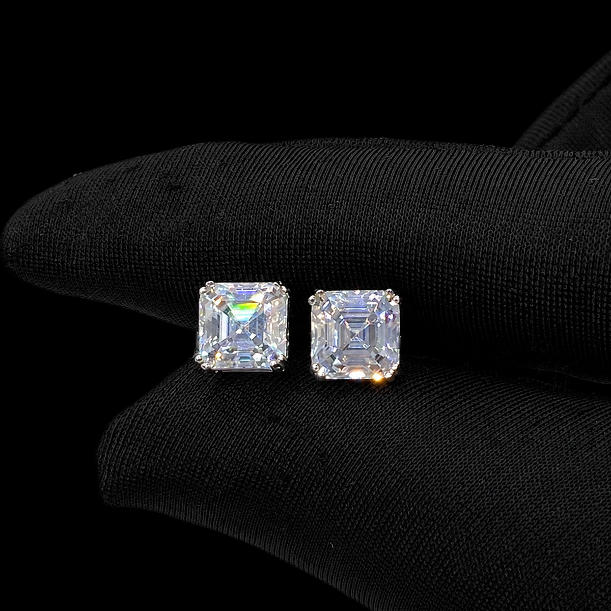 Asscher Cut Moissanite Screw Back Stud Earrings – 925 Sterling Silver
