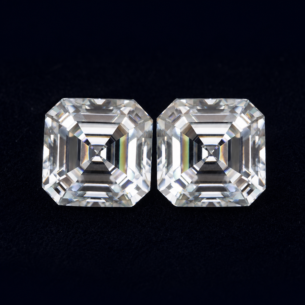 Asscher Cut Moissanite Screw Back Stud Earrings – 925 Sterling Silver