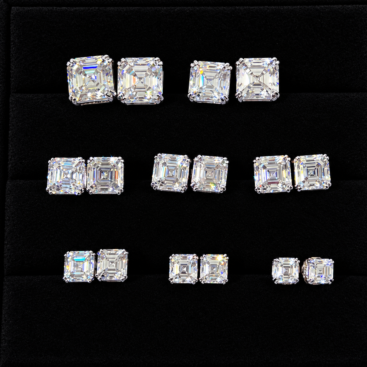 Asscher Cut Moissanite Screw Back Stud Earrings – 925 Sterling Silver