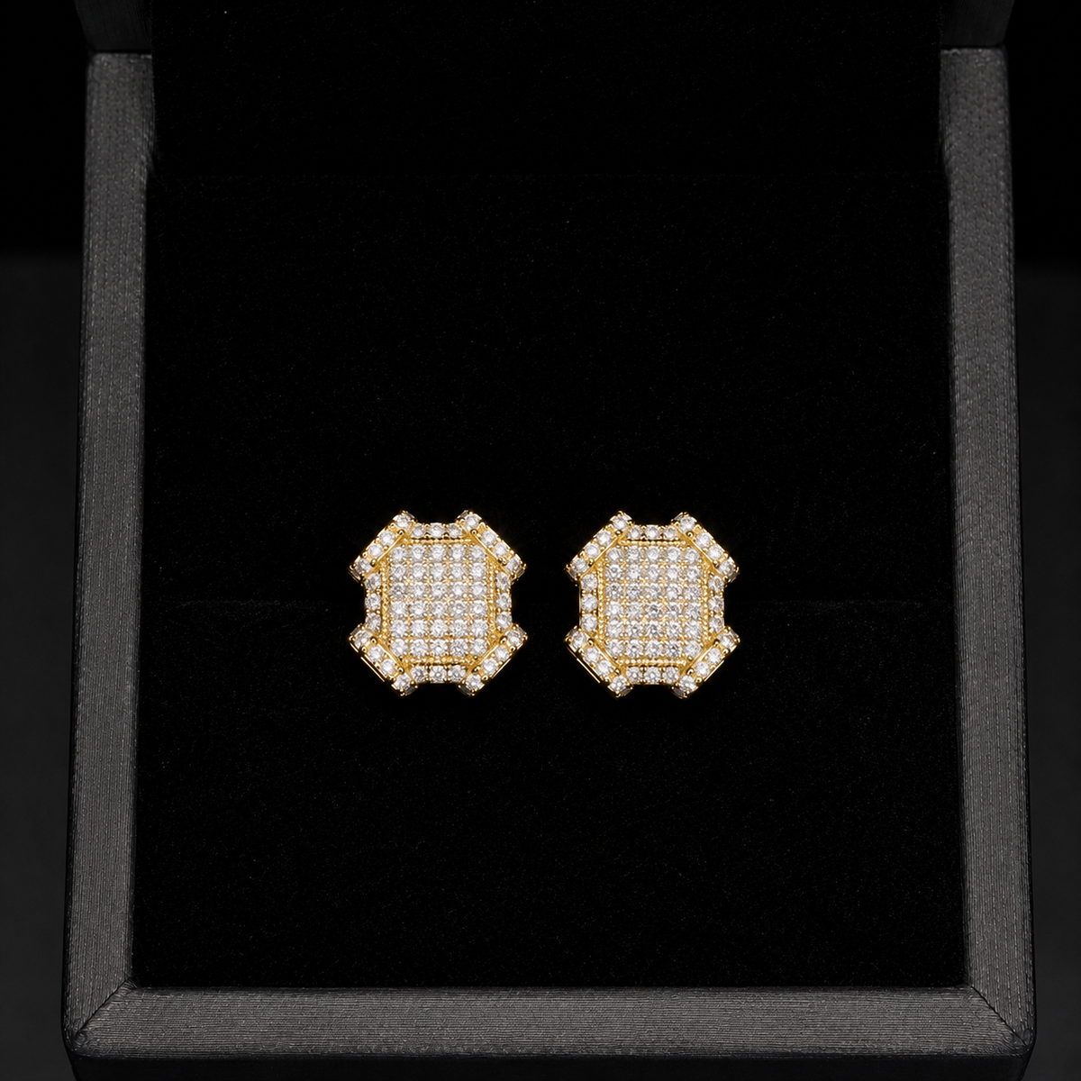 Octagon Shield Pavé Moissanite Screw Back Stud Earrings – 925 Sterling Silver