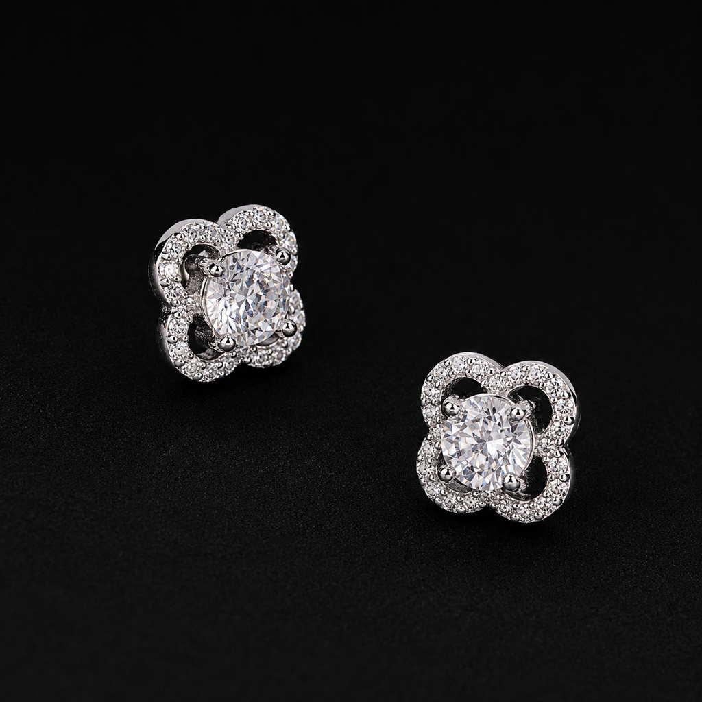 Flower Shape Moissanite Screw Back Stud Earrings – 925 Sterling Silver