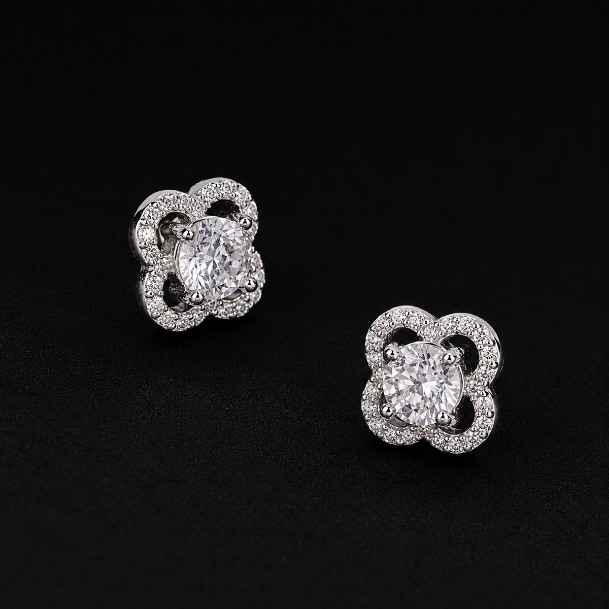 Flower Shape Moissanite Screw Back Stud Earrings – 925 Sterling Silver