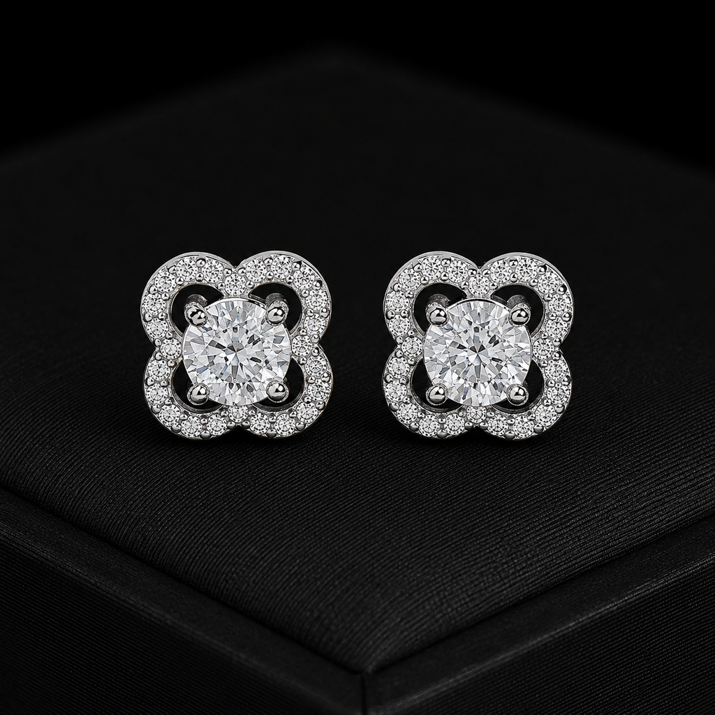 Flower Shape Moissanite Screw Back Stud Earrings – 925 Sterling Silver