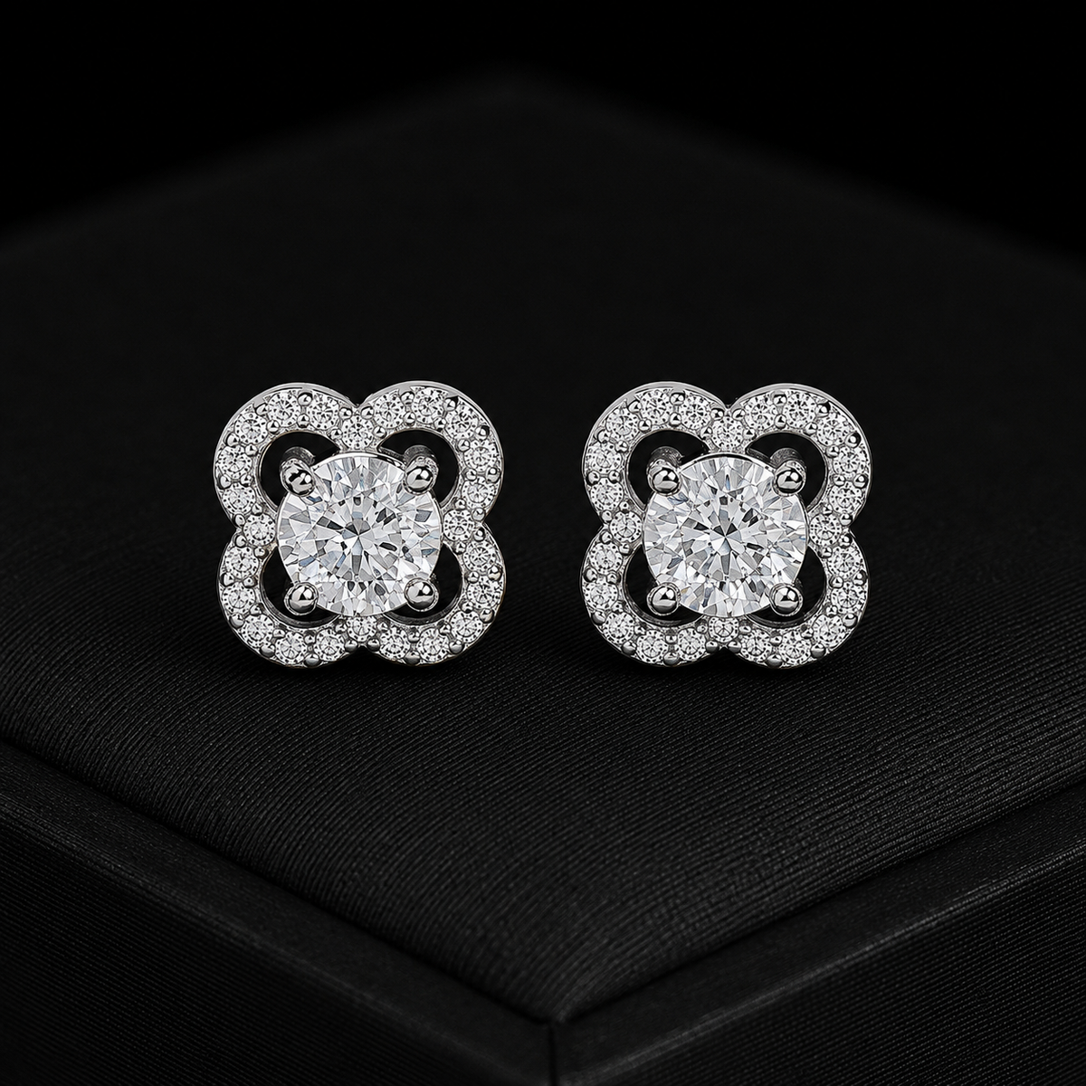 Flower Shape Moissanite Screw Back Stud Earrings – 925 Sterling Silver