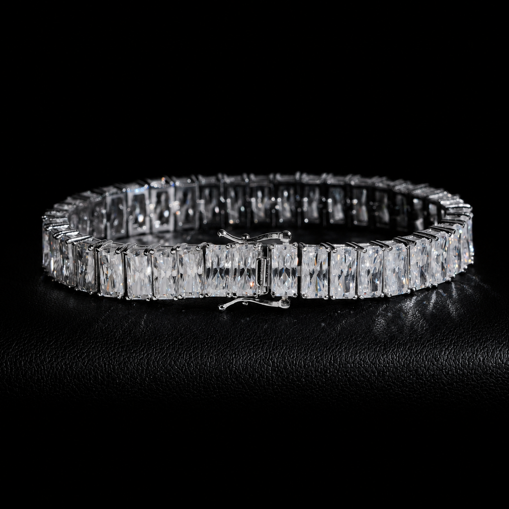 Baguette Tennis Bracelet 925 Sterling Silver Moissanite