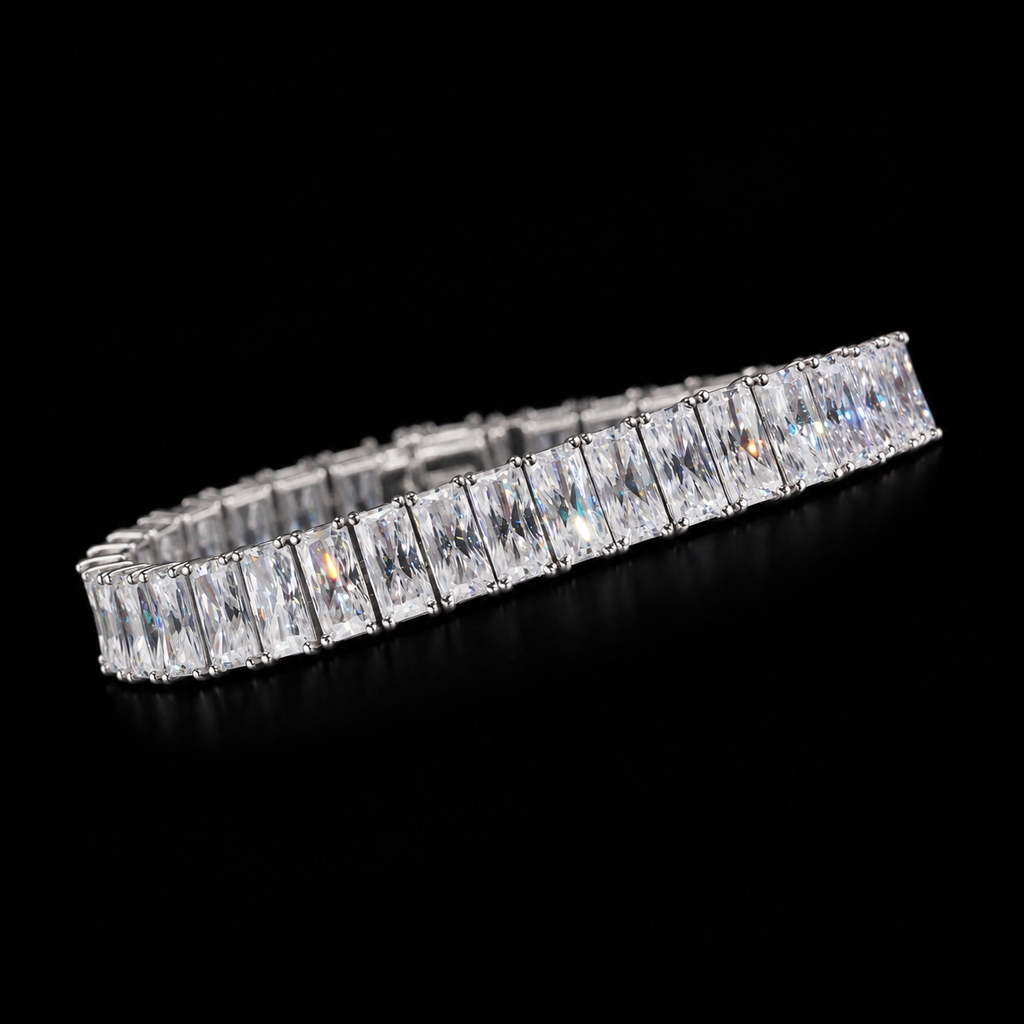 Baguette Tennis Bracelet 925 Sterling Silver Moissanite