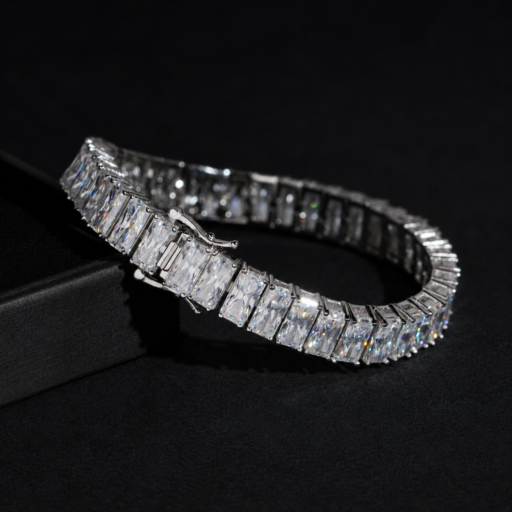 Baguette Tennis Bracelet 925 Sterling Silver Moissanite