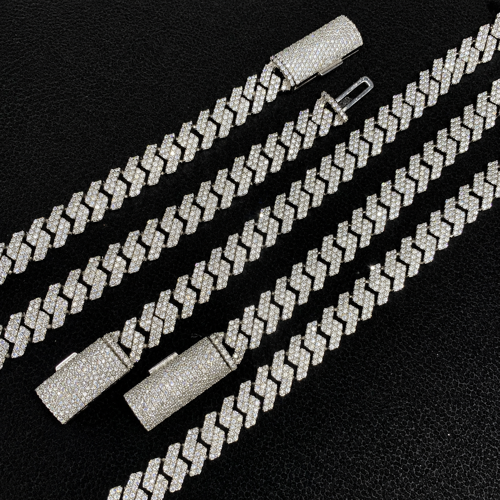 8MM Prong Cuban Link 2Row Moissanite S925 Sterling Silver Bracelet