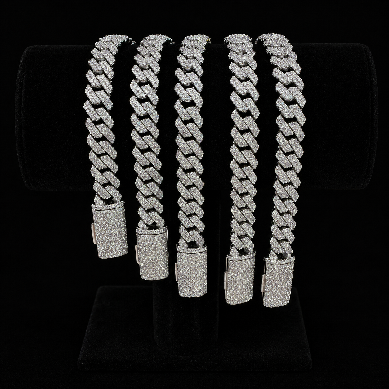 8MM Prong Cuban Link 2Row Moissanite S925 Sterling Silver Bracelet
