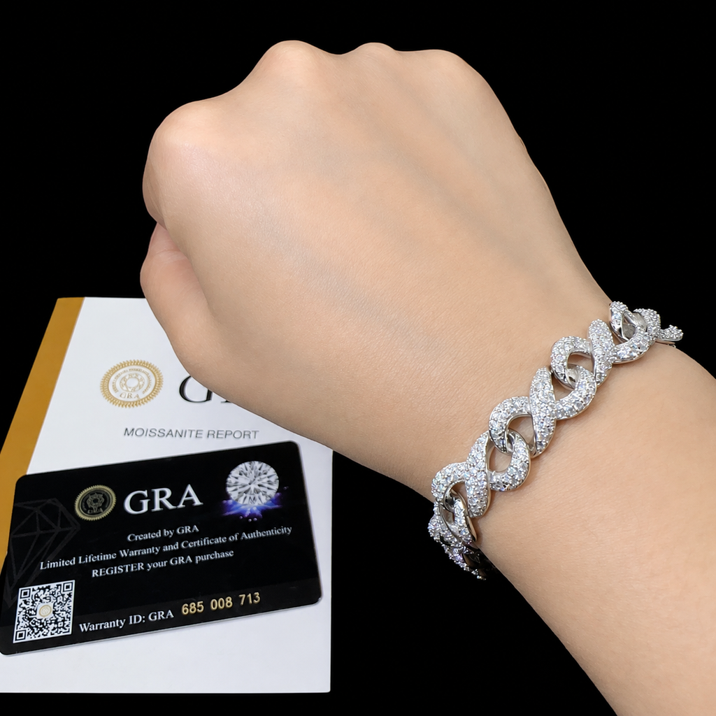 Infinity Chain and Link Bracelet 925 Sterling Silver Moissanite