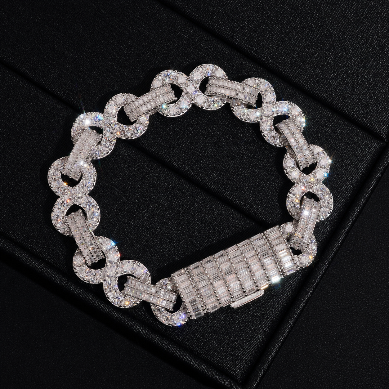 13MM Baguette Moissanite 8Shape Infinity Cuban Bracelet 925 Sterling Silver
