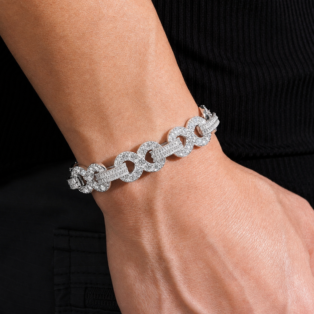 13MM Baguette Moissanite 8Shape Infinity Cuban Bracelet 925 Sterling Silver