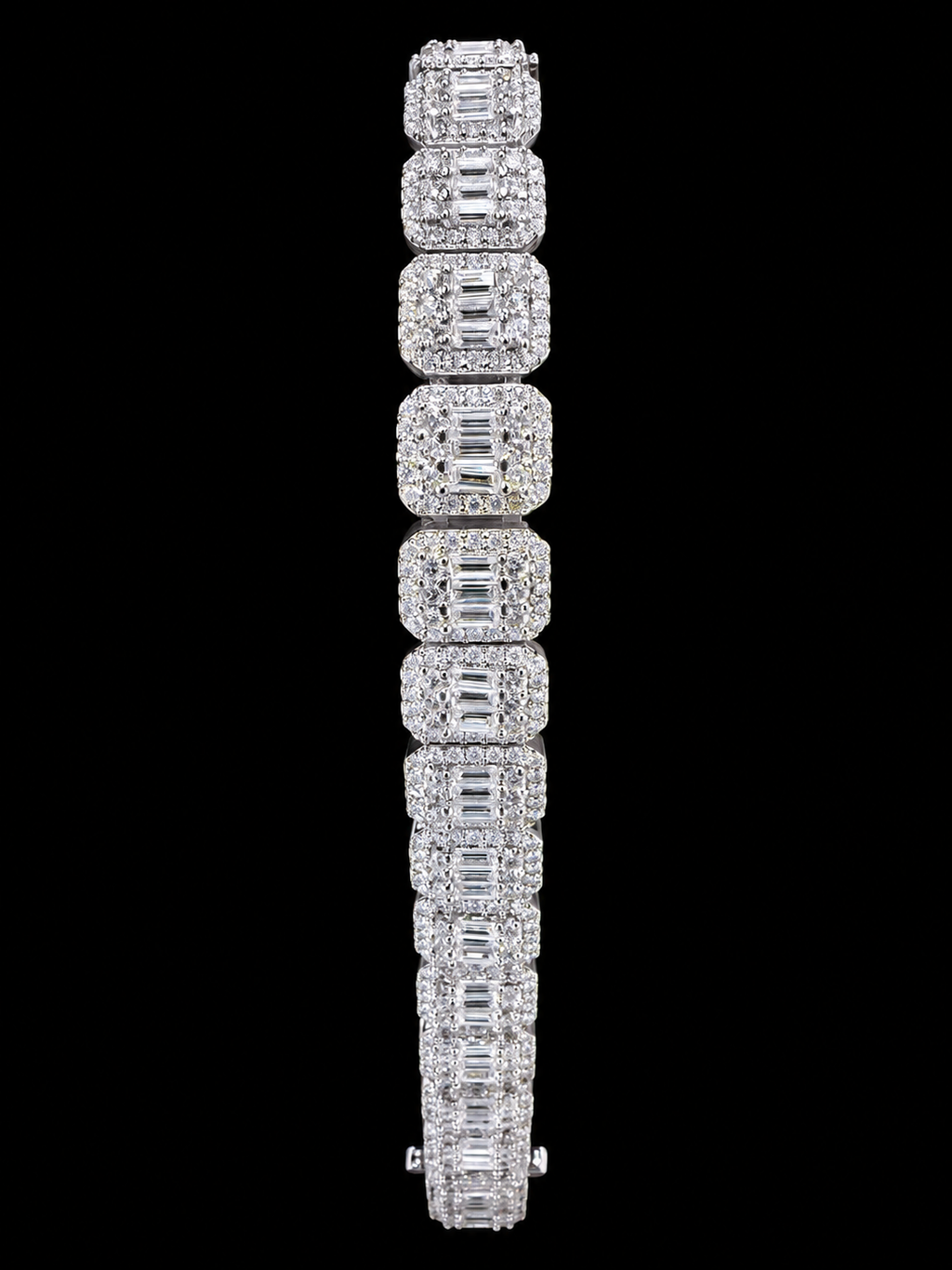 9MM Baguette Cluster Tennis Chain Bracelet 925 Sterling Silver Moissanite