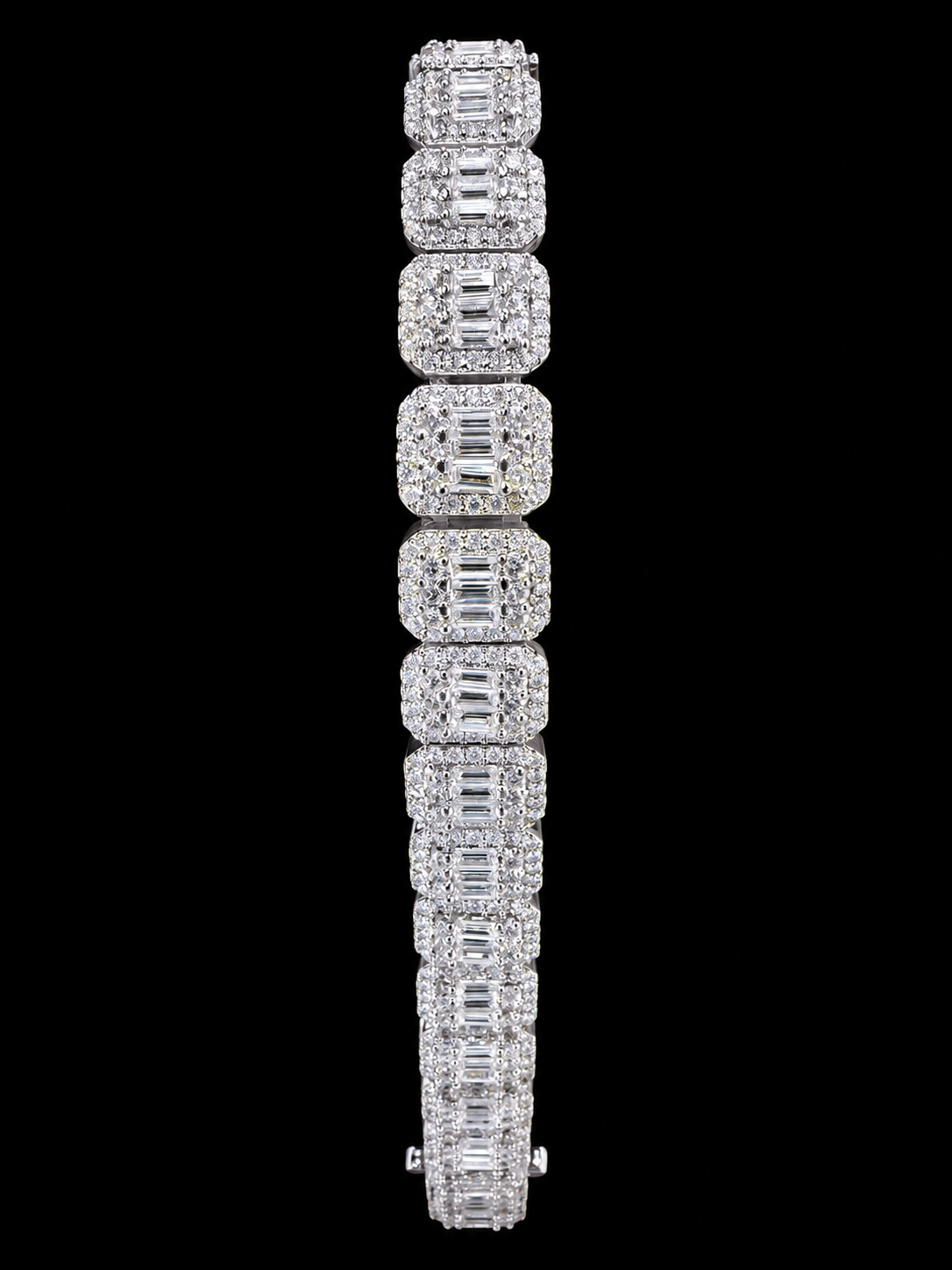 9MM Baguette Cluster Tennis Chain Bracelet 925 Sterling Silver Moissanite