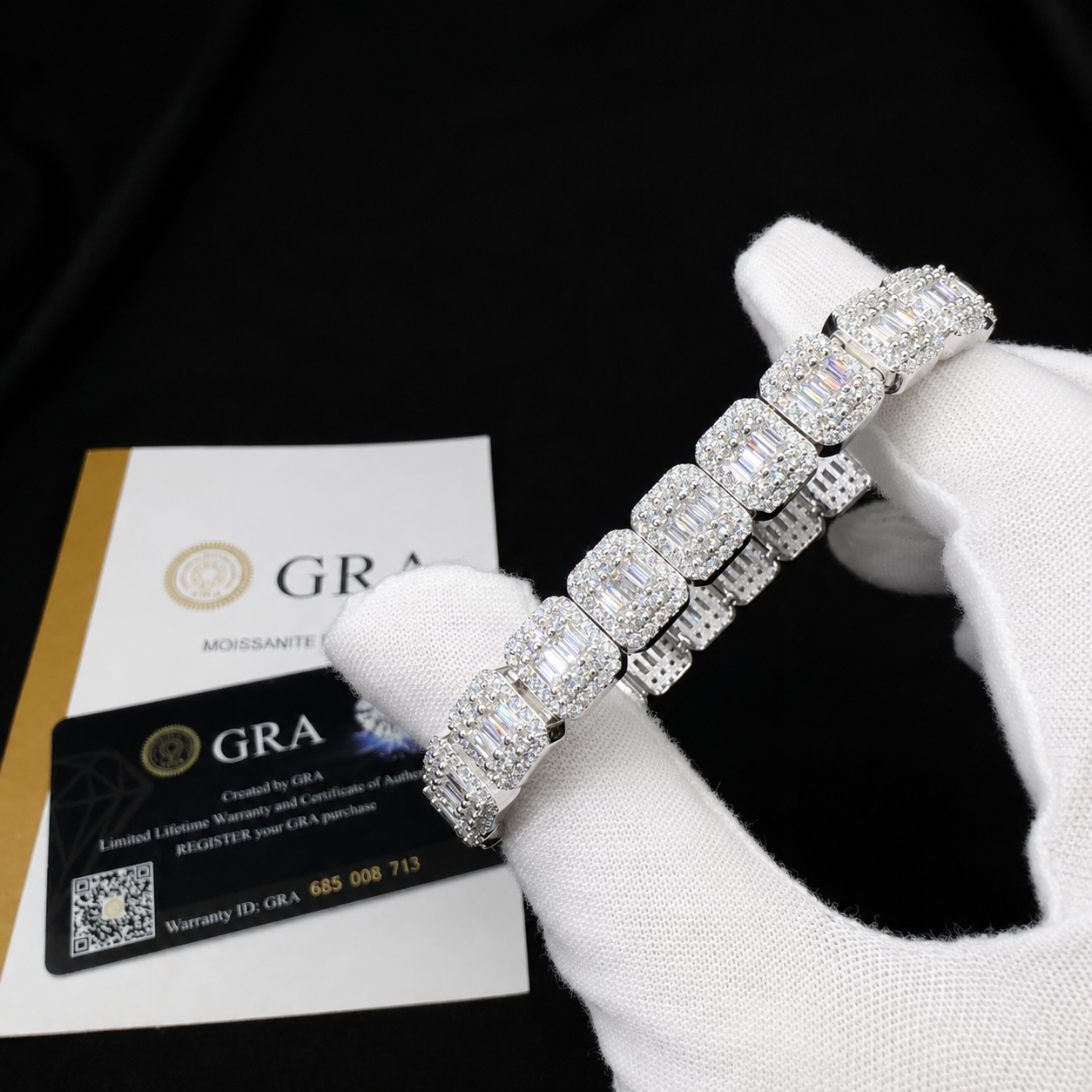 9MM Baguette Cluster Tennis Chain Bracelet 925 Sterling Silver Moissanite