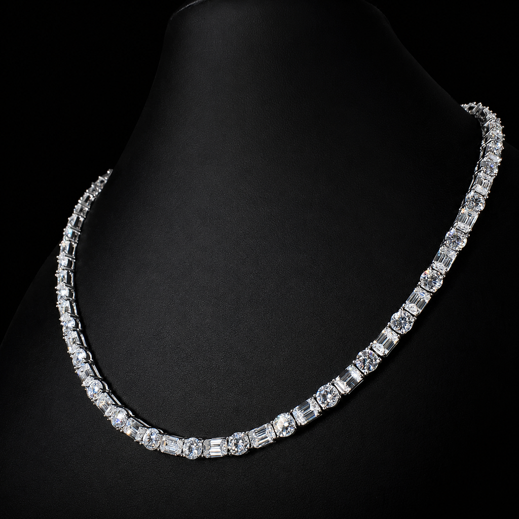 5MM Round and Emerald Moissanite Diamond Necklace