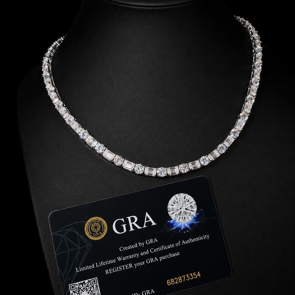 5MM Round and Emerald Moissanite Diamond Necklace