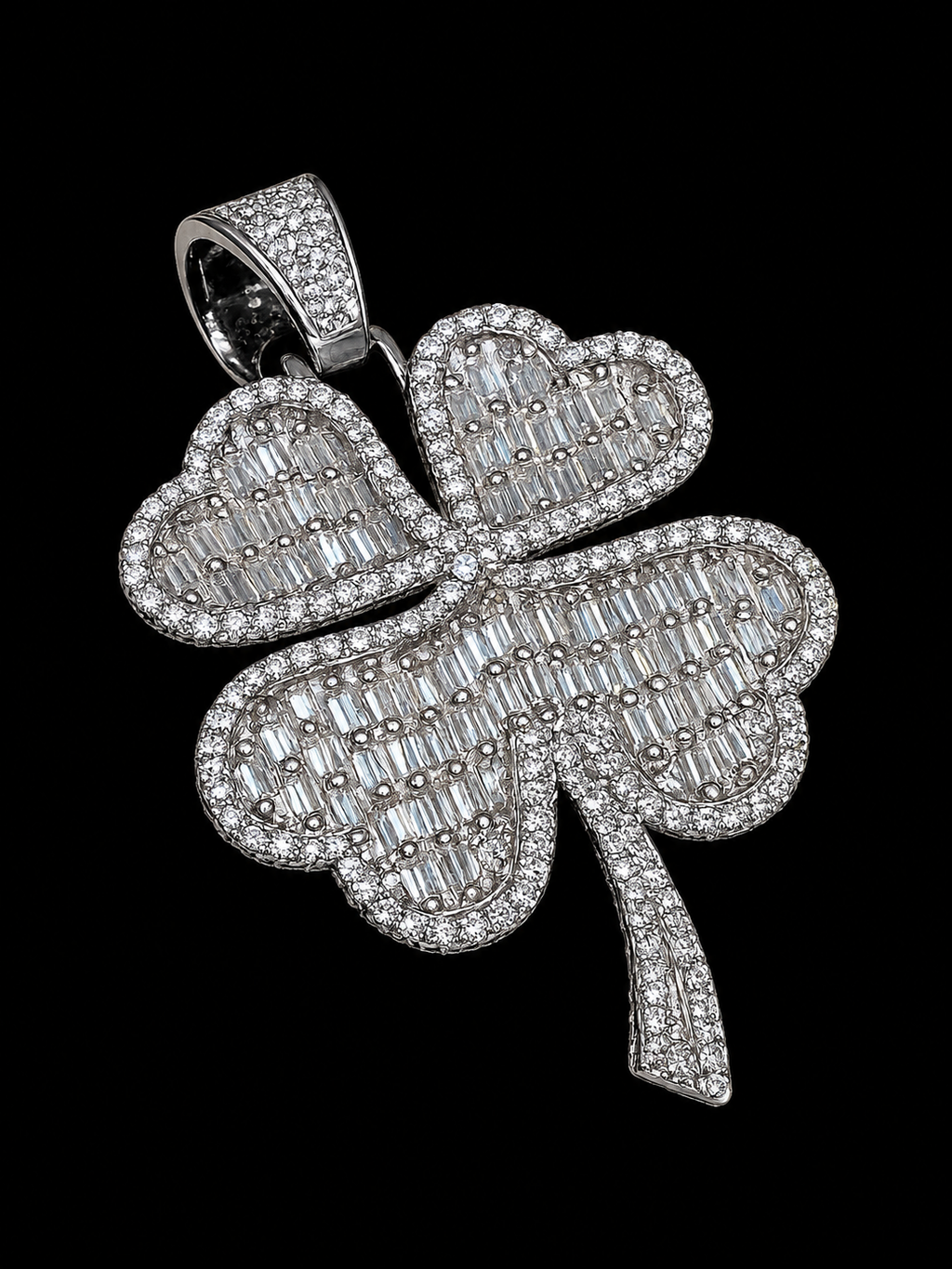 Clover Leaf Baguette Cut Moissanite Pendant 925 Sterling Silver