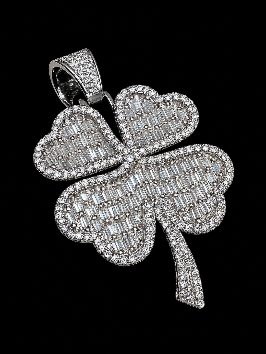 Clover Leaf Baguette Cut Moissanite Pendant 925 Sterling Silver