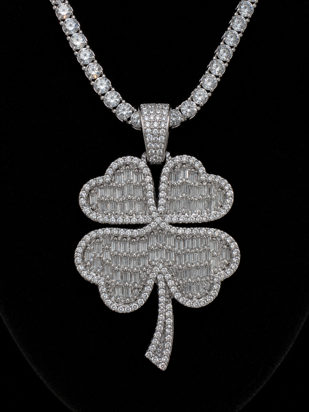 Clover Leaf Baguette Cut Moissanite Pendant 925 Sterling Silver