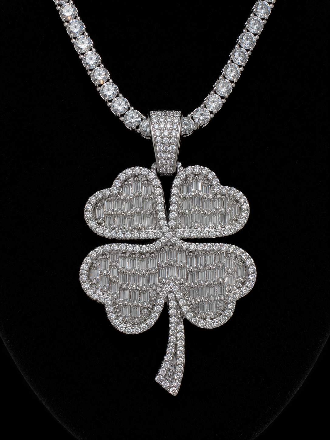 Clover Leaf Baguette Cut Moissanite Pendant 925 Sterling Silver