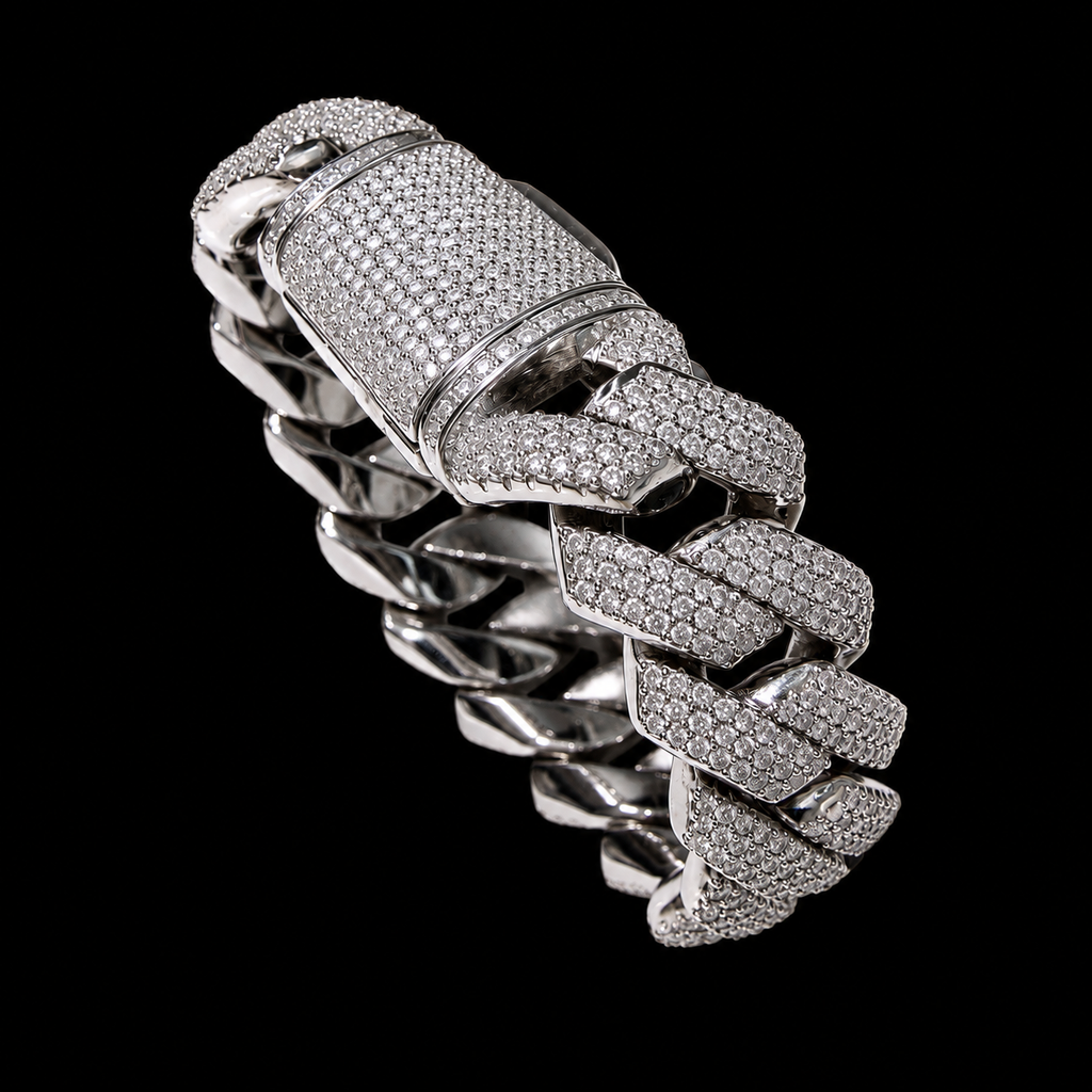 15MM White S925 Sterling Silver Moissanite Diamond Miami Cuban Link Bracelet