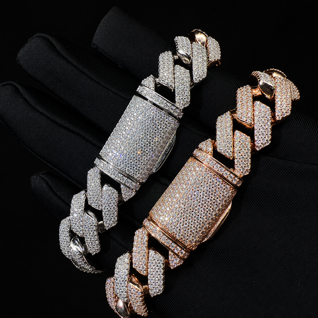 15MM White S925 Sterling Silver Moissanite Diamond Miami Cuban Link Bracelet